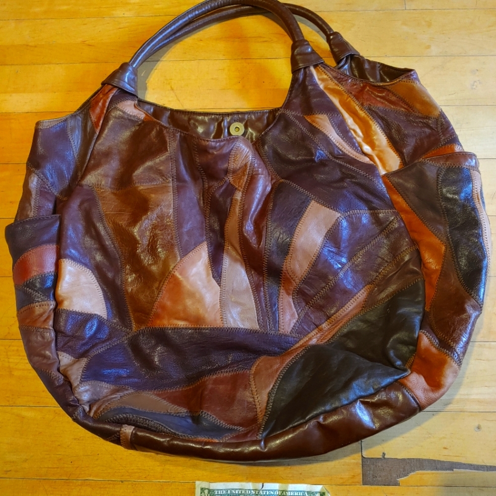 Oversized leather patchwork purse